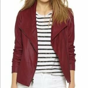 Vince Goat Leather Red Zip-Up Scuba Jacket